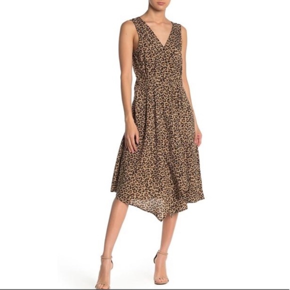 beachlunchlounge Brown Leopard Print Midi Dress Medium Flowy Capsule Beachy - Picture 7 of 15